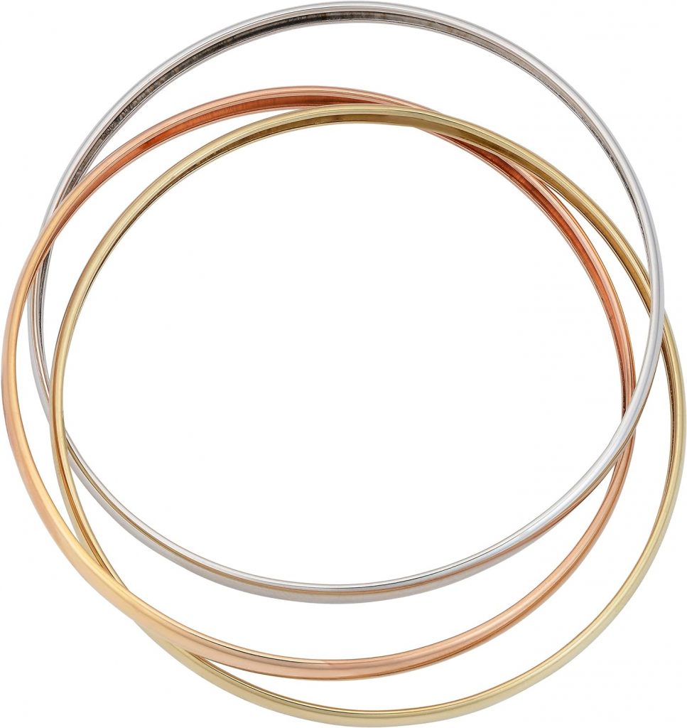 Jewelry Affairs 14k Tricolor Gold Interlocking Womens Bangle Bracelet, 7.5