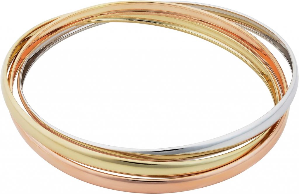 Jewelry Affairs 14k Tricolor Gold Interlocking Womens Bangle Bracelet, 7.5