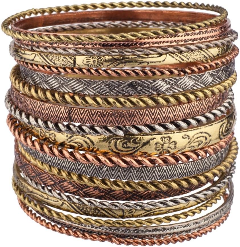 LUX ACCESSORIES Flower Mixed Metal Aztec Multi Bangle Set