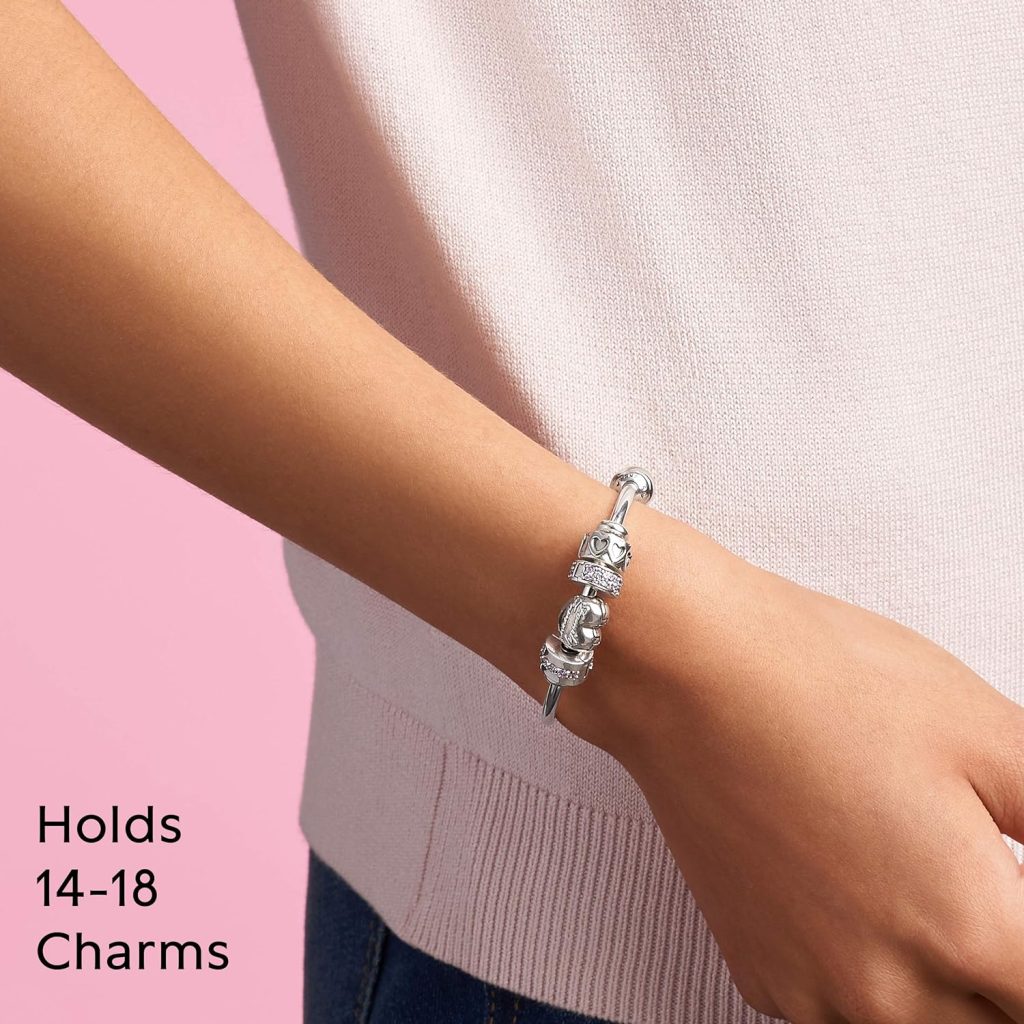 Pandora Moments Sterling Silver Open Bangle for Women - Compatible Moments Charms - Sterling Silver Bracelet - Gift for Her