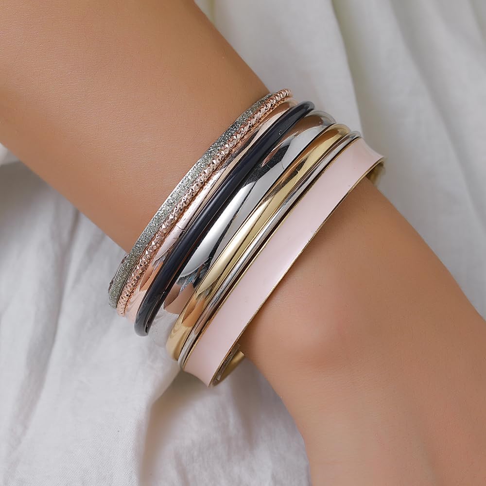 RINTOLER 16Pcs Gold Bangle Bracelets Set for Girls - Multi Layer Stackable Textured Bracelets Boho Jewelrys for Women.