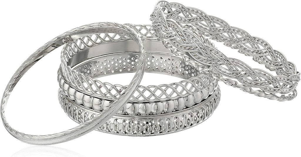 GUESS Silvertone 7-Piece Textured Bangle Bracelet Set