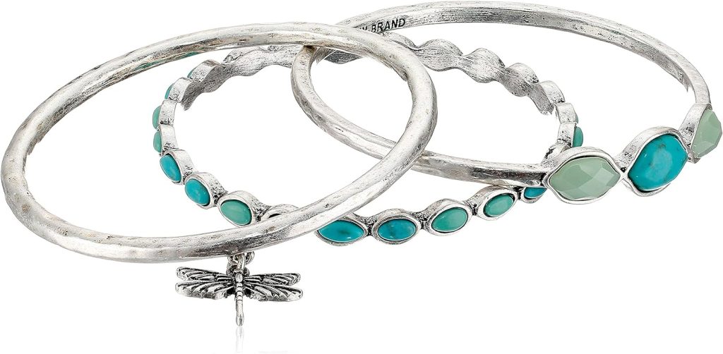 Lucky Brand Bracelet Set, Silver-Tone Turquoise Dragonfly Bangle Bracelets