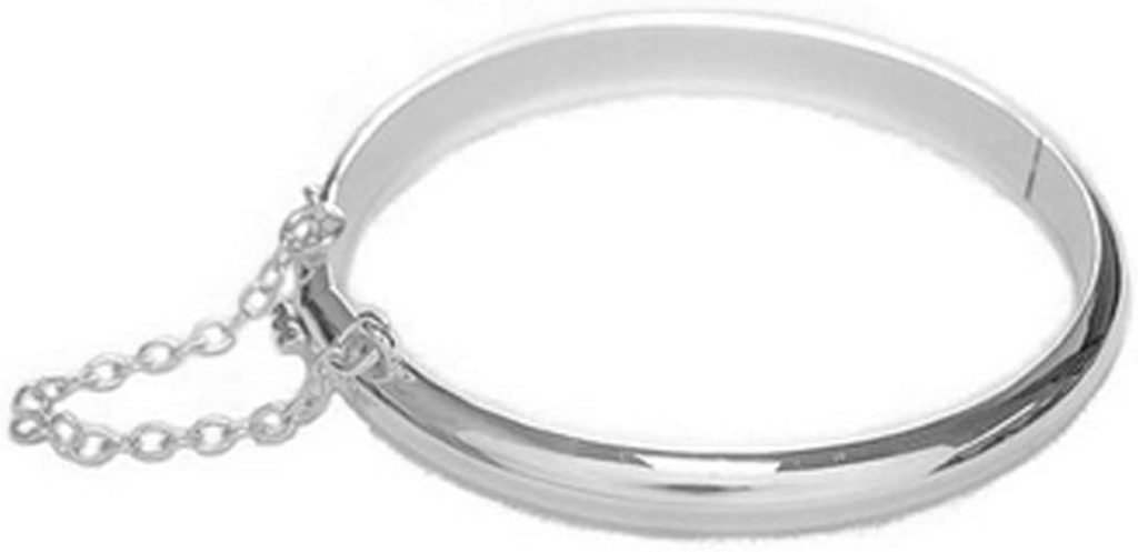 Ritastephens Sterling Silver Polished or Floral Engrave Hinged Bangle Bracelet with Chain