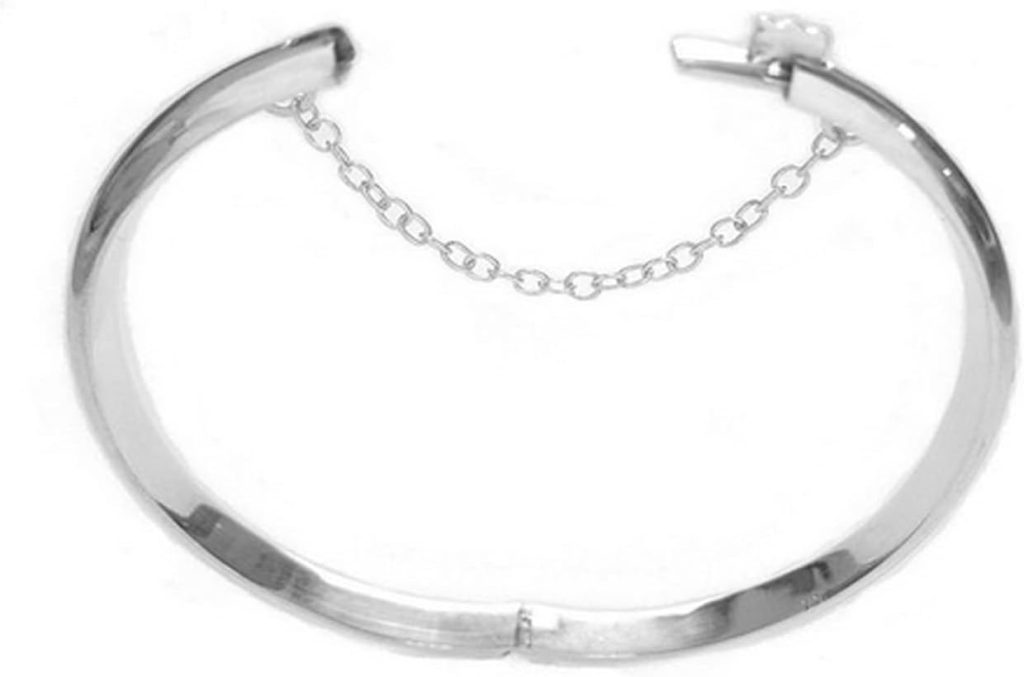 Ritastephens Sterling Silver Polished or Floral Engrave Hinged Bangle Bracelet with Chain