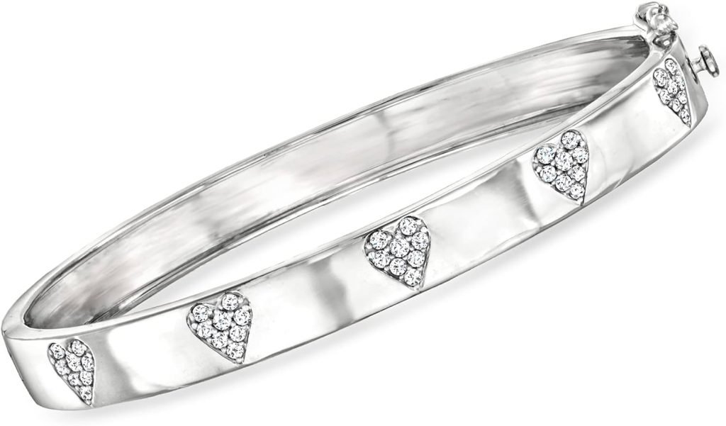 Ross-Simons 0.50 ct. t.w. Diamond Heart Bangle Bracelet in Sterling Silver