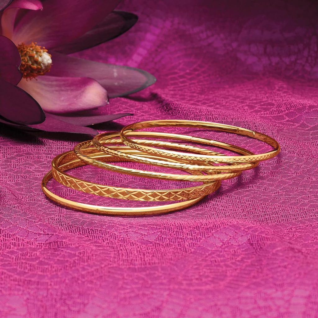 Ross-Simons 18kt Gold Over Sterling Jewelry Set: 5 Textured Bangle Bracelets