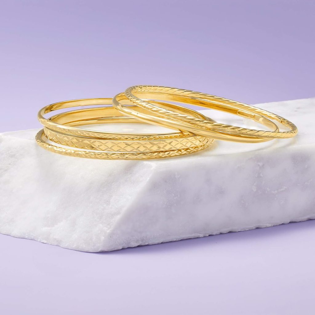 Ross-Simons 18kt Gold Over Sterling Jewelry Set: 5 Textured Bangle Bracelets