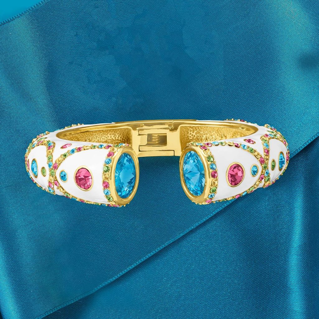 Ross-Simons Multicolored Crystal and Blue Swarovski Crystal Cuff Bracelet With White Enamel in 18kt Gold Over Sterling