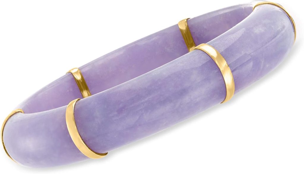 Ross-Simons Purple Jade Bangle Bracelet With 14kt Yellow Gold. 7 inches