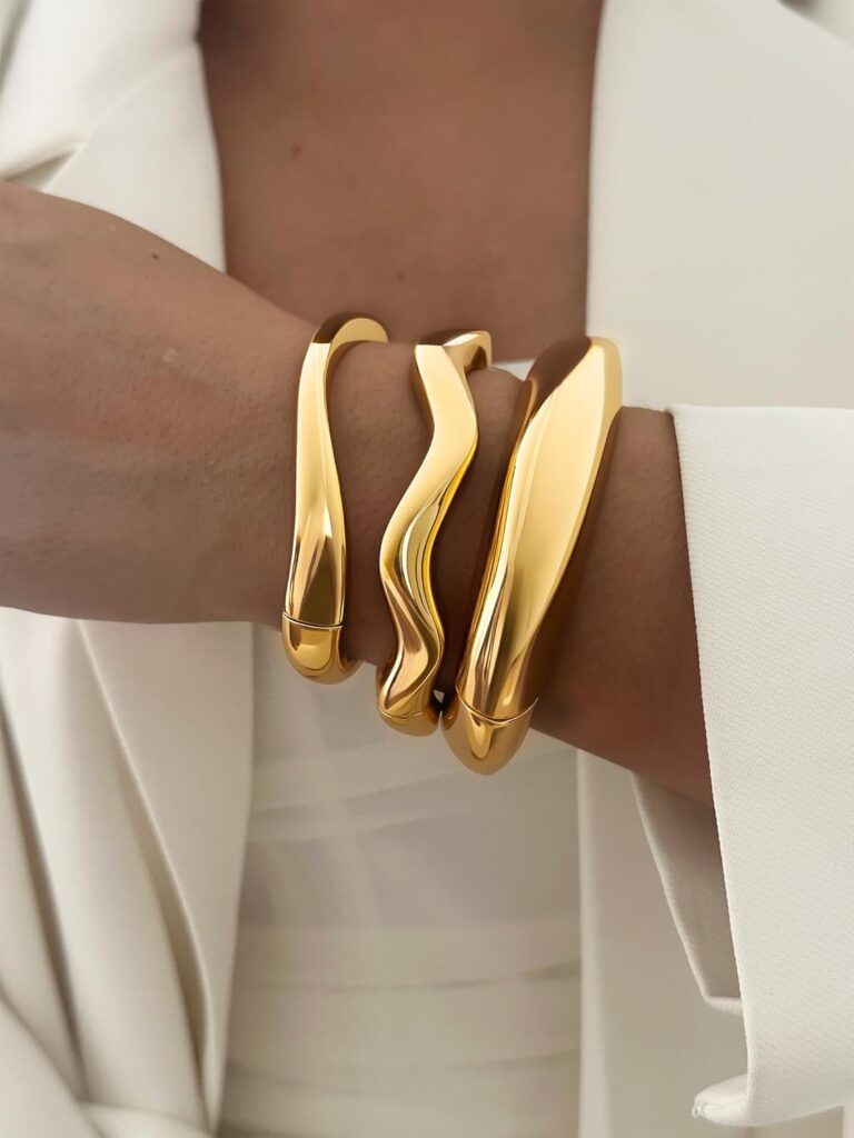 3Pcs Chunky Gold Bangles Bracelets for Women, Spring Hinged Big Stackable Bangles Set, Trendy Cuff Bracelet Stack Fashion Jewelry Gifts 3Pcs Chunky Gold Bangles Bracelets for Women, Spring Hinged Big Stackable Bangles Set, Trendy Cuff Bracelet Stack Fashion Jewelry Gifts