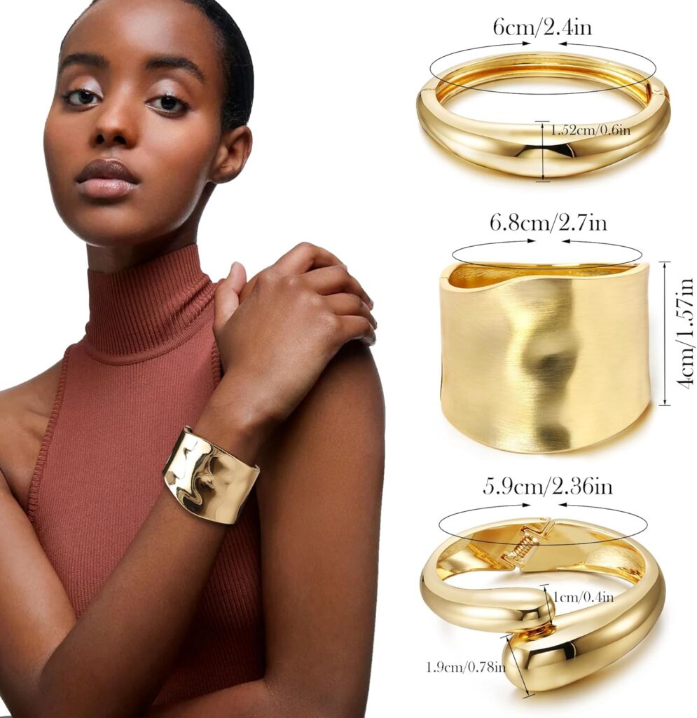 4 Pcs Women Golden Silvery Cuff Bracelet Hinged Design Bracelet Trendy Chunky Cuff Bangle Thick Golden Silvery Bracelets for Women 4 Pcs Women Golden Silvery Cuff Bracelet Hinged Design Bracelet Trendy Chunky Cuff Bangle Thick Golden Silvery Bracelets for Women
