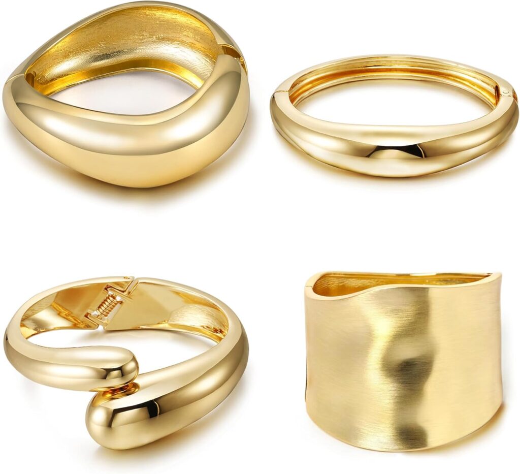 4 Pcs Women Golden Silvery Cuff Bracelet Hinged Design Bracelet Trendy Chunky Cuff Bangle Thick Golden Silvery Bracelets for Women 4 Pcs Women Golden Silvery Cuff Bracelet Hinged Design Bracelet Trendy Chunky Cuff Bangle Thick Golden Silvery Bracelets for Women