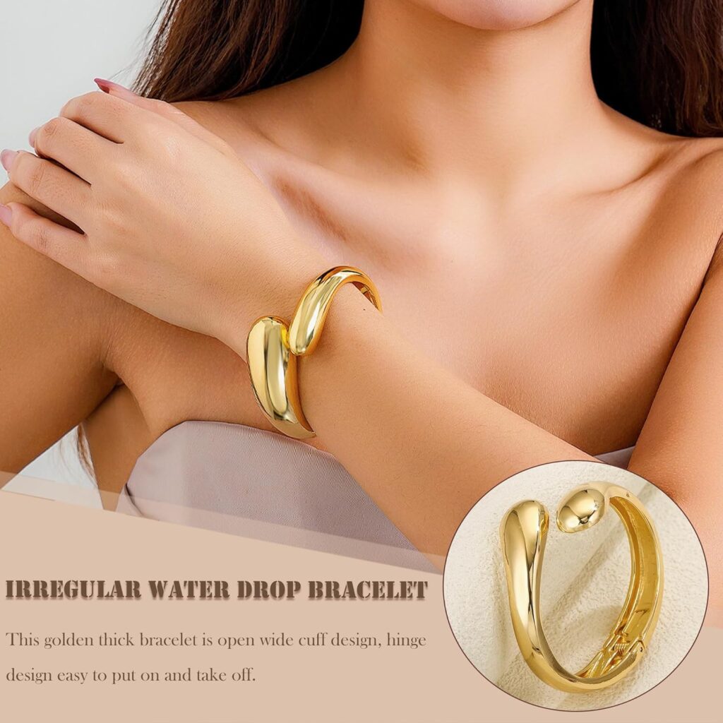 4 Pcs Women Golden Silvery Cuff Bracelet Hinged Design Bracelet Trendy Chunky Cuff Bangle Thick Golden Silvery Bracelets for Women 4 Pcs Women Golden Silvery Cuff Bracelet Hinged Design Bracelet Trendy Chunky Cuff Bangle Thick Golden Silvery Bracelets for Women