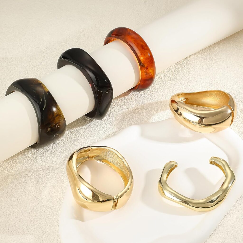 6 Pcs Chunky Bangle Bracelet for Women Open Golden Wide Wrist Irregular Acrylic Resin Bangles Bracelets Trendy Stackable Cuff Jewelry 6 Pcs Chunky Bangle Bracelet for Women Open Golden Wide Wrist Irregular Acrylic Resin Bangles Bracelets Trendy Stackable Cuff Jewelry