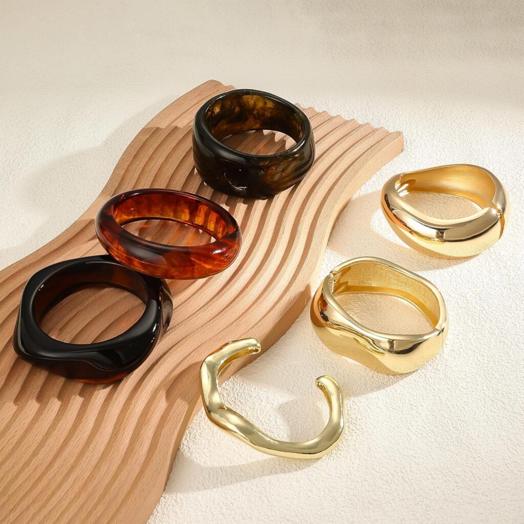 6 Pcs Chunky Bangle Bracelet for Women Open Golden Wide Wrist Irregular Acrylic Resin Bangles Bracelets Trendy Stackable Cuff Jewelry 6 Pcs Chunky Bangle Bracelet for Women Open Golden Wide Wrist Irregular Acrylic Resin Bangles Bracelets Trendy Stackable Cuff Jewelry