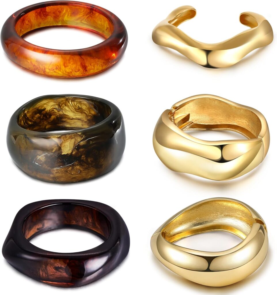 6 Pcs Chunky Bangle Bracelet for Women Open Golden Wide Wrist Irregular Acrylic Resin Bangles Bracelets Trendy Stackable Cuff Jewelry 6 Pcs Chunky Bangle Bracelet for Women Open Golden Wide Wrist Irregular Acrylic Resin Bangles Bracelets Trendy Stackable Cuff Jewelry