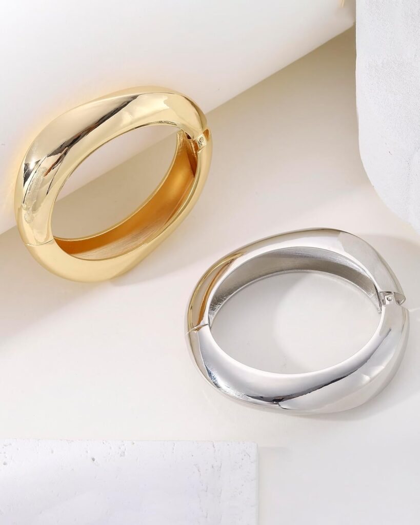 Bangle Bracelets for Women | 14K Gold Plated Trendy Wide Bracelets | Hinged Arm Cuff Bangles Chunky Bracelet for Women