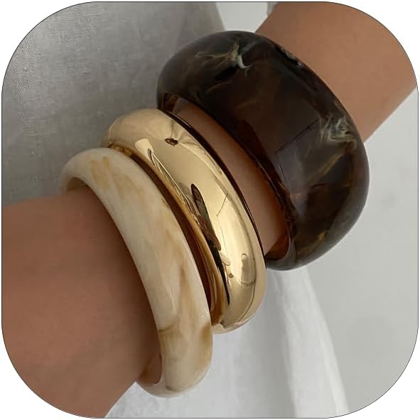Chunky Acrylic Bangle Gold Bracelets Set review