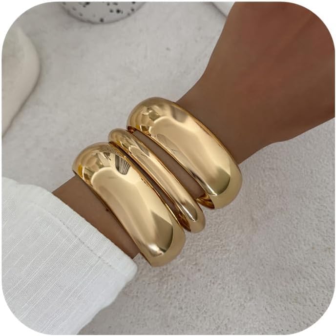 Chunky Gold Bangle Bracelets for Women Stack Trendy Silver Wide Wrist Statement Cuff Bracelet Arm Cuffs Upper Bangle Fashion Jewelry Gift Accessories Chunky Gold Bangle Bracelets for Women Stack Trendy Silver Wide Wrist Statement Cuff Bracelet Arm Cuffs Upper Bangle Fashion Jewelry Gift Accessories