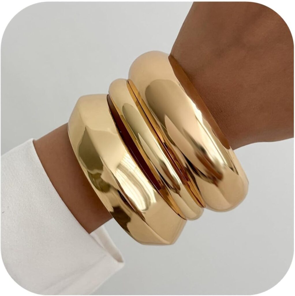 Chunky Gold Bangle Bracelets for Women Stack Wide Wrist Silver Cuff Bracelet Fashion Statement Jewelry Gift Accessories Chunky Gold Bangle Bracelets for Women Stack Wide Wrist Silver Cuff Bracelet Fashion Statement Jewelry Gift Accessories