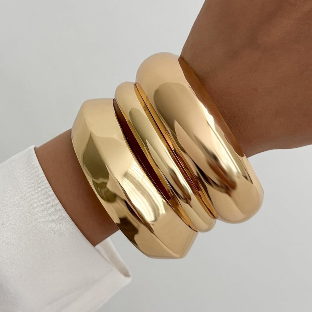 Chunky Gold Bangle Bracelets for Women Stack Wide Wrist Silver Cuff Bracelet Fashion Statement Jewelry Gift Accessories Chunky Gold Bangle Bracelets for Women Stack Wide Wrist Silver Cuff Bracelet Fashion Statement Jewelry Gift Accessories