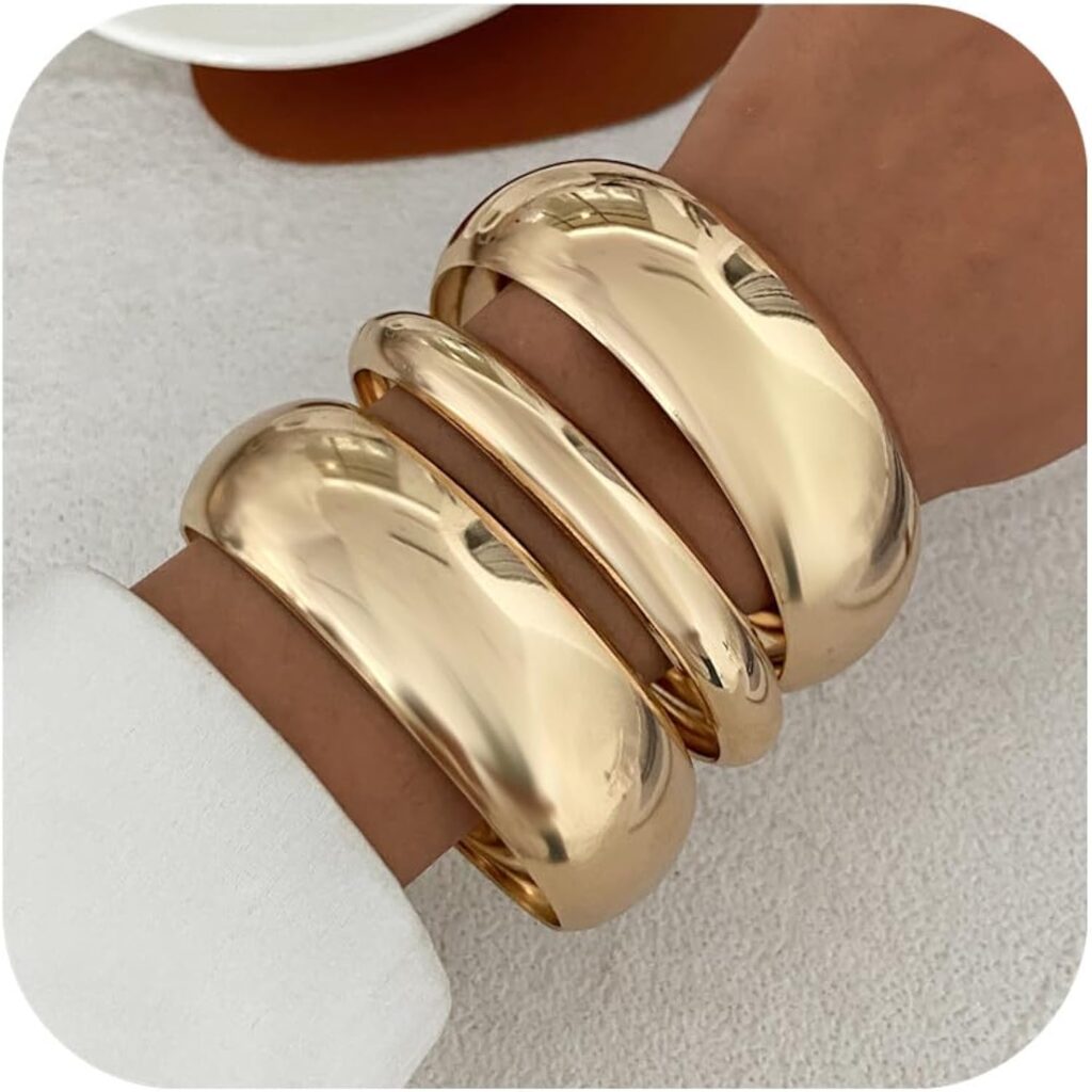 Chunky Gold Bangle Bracelets for Women Trendy Stack Wide Wrist Cuff Bracelets Statement Arm Cuff Upper Bangle Fashion Jewelry Gift Accessories