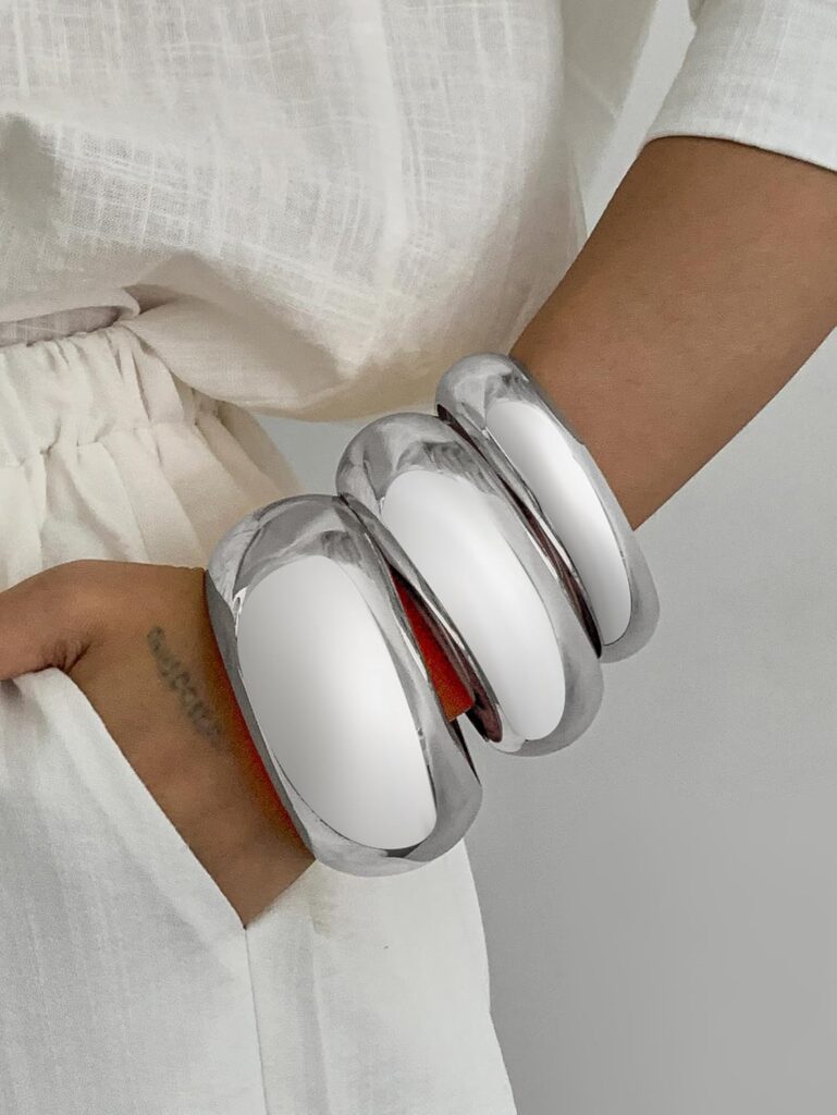 Chunky Gold Bracelets for Women Trendy Wide Wrist Silver Bangles Bracelet Stack Statement Bangle Fashion Jewelry Gift Accessories