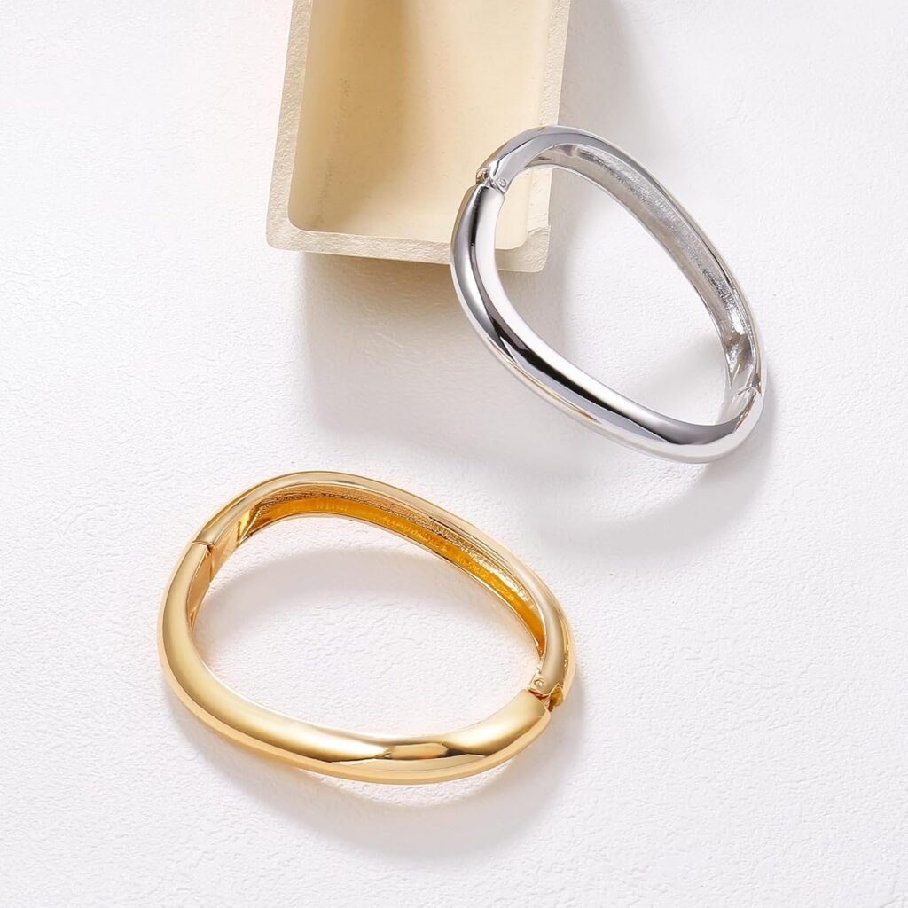 Elegance 11 designs Gold Plated Cuff Bangle Bracelets For Women Set Chunky Trendy Hinged Irregular Cuff Open Wide Gold Bracelet Minimalist Jewelry Gift 2pcs