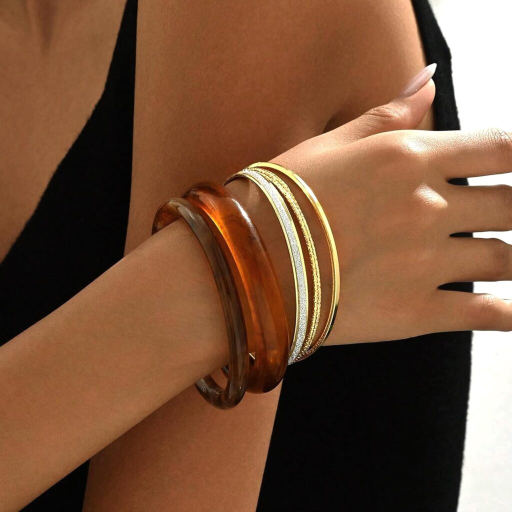 ÌF ME Acrylic Bangles Bracelets For Women, Maillard Lightweight Chunky Resin Bracelets, Boho Jewelry Gift ÌF ME Acrylic Bangles Bracelets For Women, Maillard Lightweight Chunky Resin Bracelets, Boho Jewelry Gift