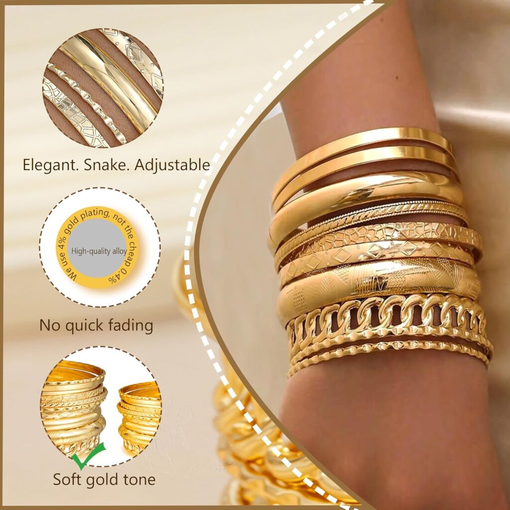 ÌF ME Gold Bangle Bracelets for Women, Indian Bangles Stackable Set, Multi Layer Textured 14K Gold Plated Chunky Bracelets Boho Jewelrys Set ÌF ME Gold Bangle Bracelets for Women, Indian Bangles Stackable Set, Multi Layer Textured 14K Gold Plated Chunky Bracelets Boho Jewelrys Set