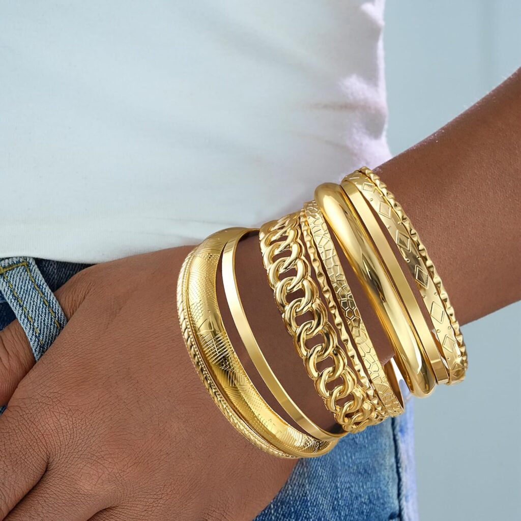 ÌF ME Gold Bangle Bracelets for Women, Indian Bangles Stackable Set, Multi Layer Textured 14K Gold Plated Chunky Bracelets Boho Jewelrys Set ÌF ME Gold Bangle Bracelets for Women, Indian Bangles Stackable Set, Multi Layer Textured 14K Gold Plated Chunky Bracelets Boho Jewelrys Set