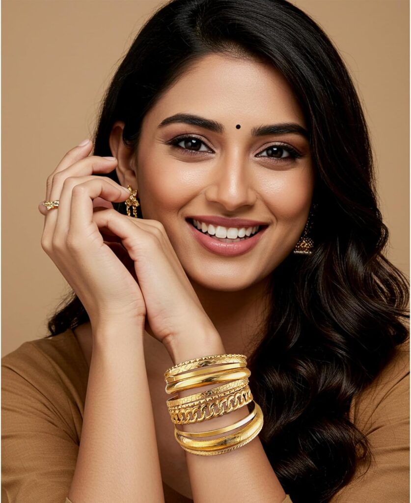 ÌF ME Gold Bangle Bracelets for Women, Indian Bangles Stackable Set, Multi Layer Textured 14K Gold Plated Chunky Bracelets Boho Jewelrys Set ÌF ME Gold Bangle Bracelets for Women, Indian Bangles Stackable Set, Multi Layer Textured 14K Gold Plated Chunky Bracelets Boho Jewelrys Set