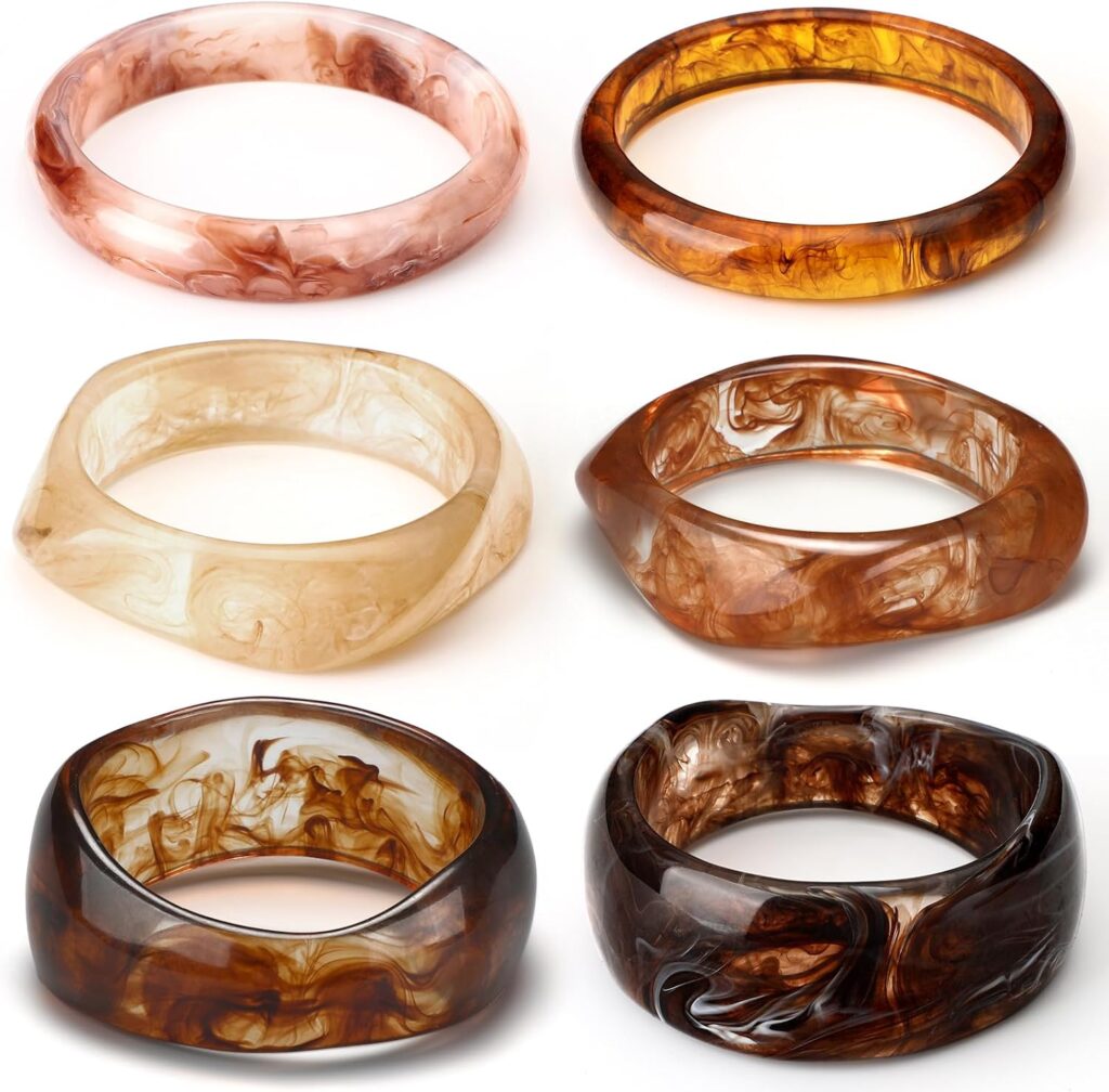 Landical 6 Pcs Acrylic Resin Chunky Bangle Bracelets for Women Punk Bangle Geometric Wide Bracelets Thick Acetate Jewelry