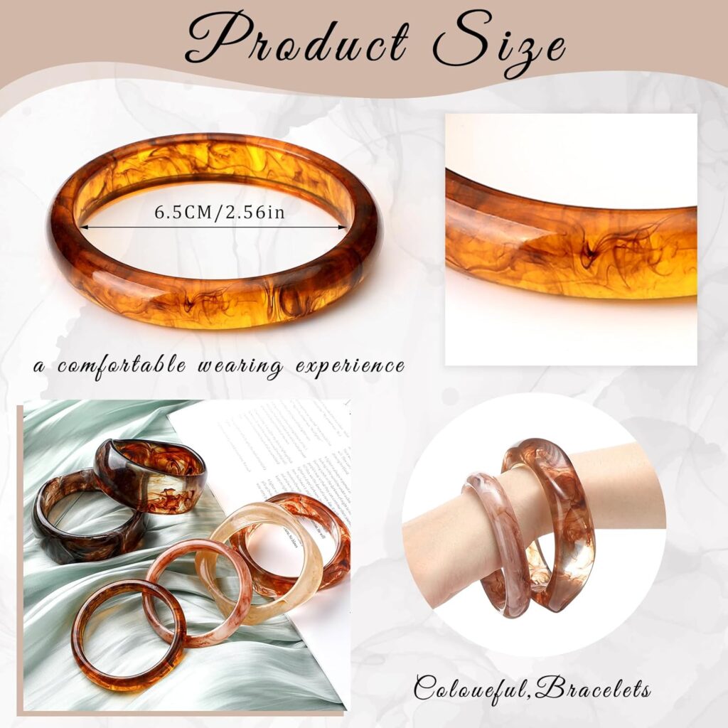 Landical 6 Pcs Acrylic Resin Chunky Bangle Bracelets for Women Punk Bangle Geometric Wide Bracelets Thick Acetate Jewelry