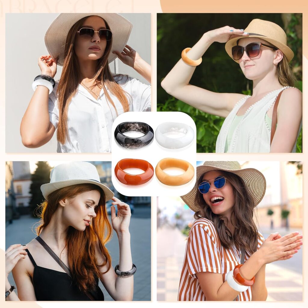 Landical Colorful Resin Bracelets for Women Square Chunky Acrylic Cuff Bangle Bracelet Wide Geometric Irregular Wristbands