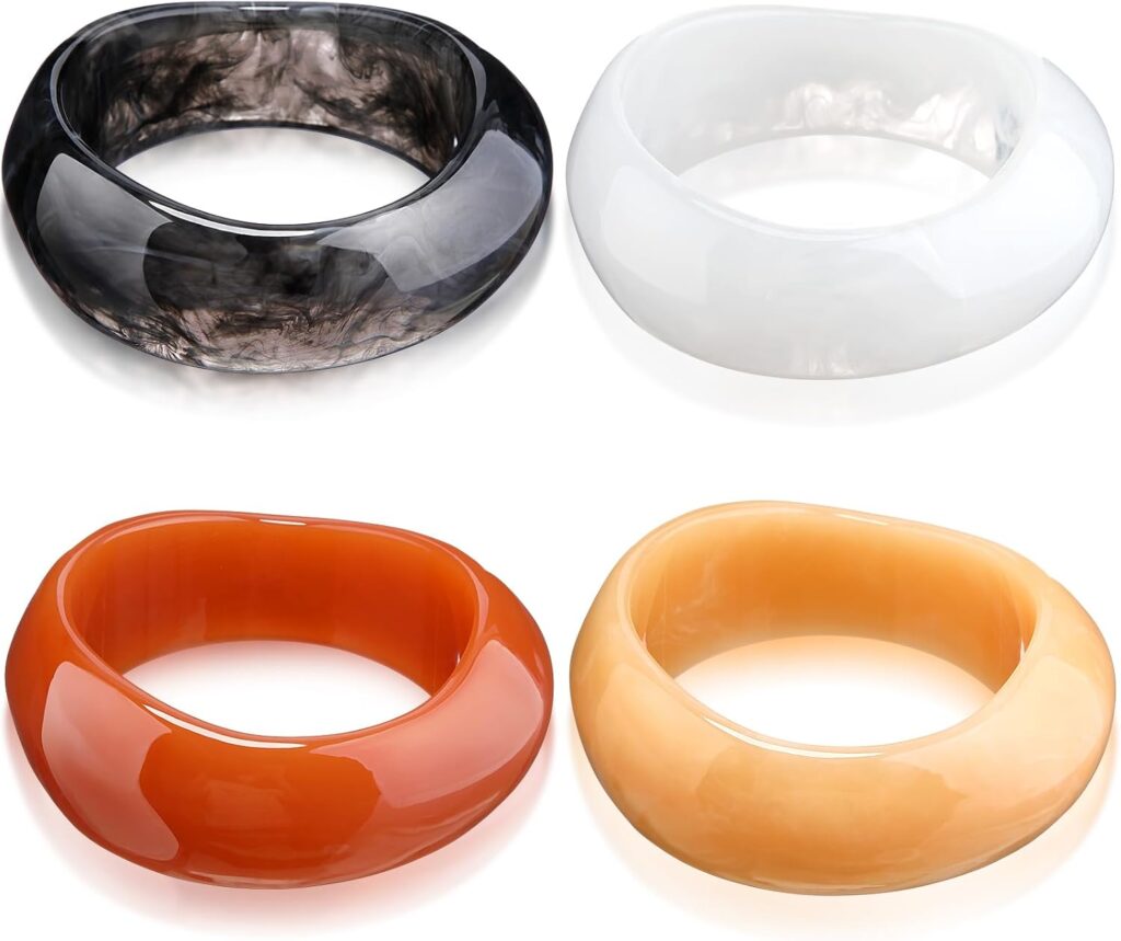 Landical Colorful Resin Bracelets for Women Square Chunky Acrylic Cuff Bangle Bracelet Wide Geometric Irregular Wristbands