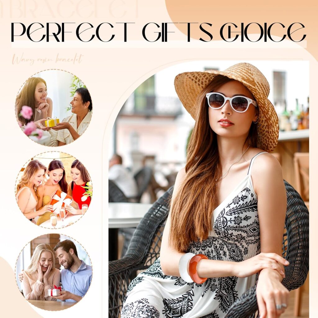 Landical Colorful Resin Bracelets for Women Square Chunky Acrylic Cuff Bangle Bracelet Wide Geometric Irregular Wristbands