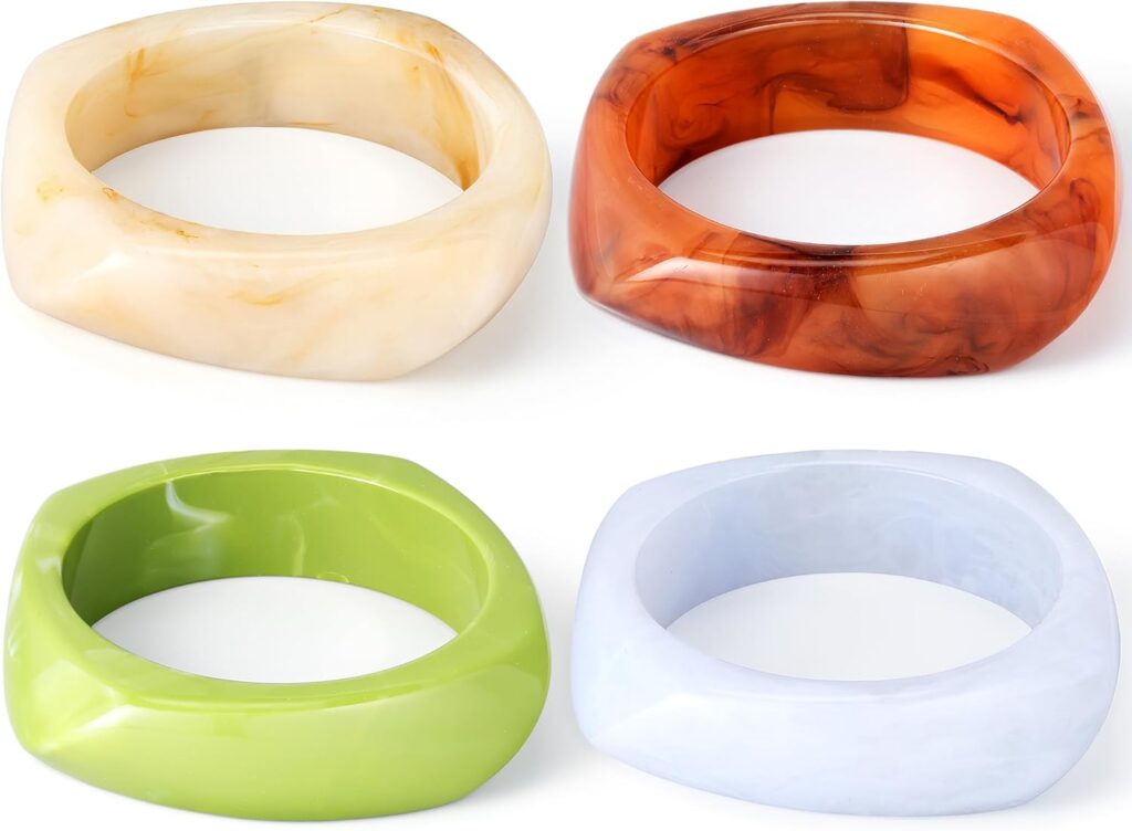 Landical Colorful Square Acrylic Resin Bangle Bracelet Wide Geometric Irregular Wristbands Women