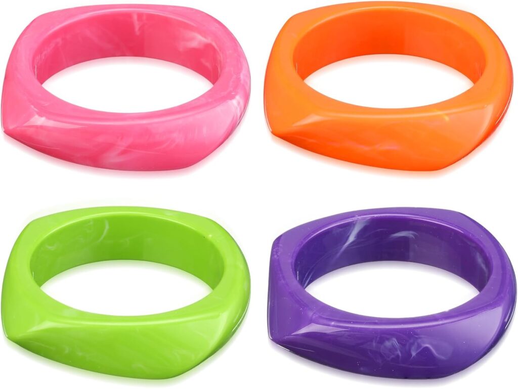 Landical Colorful Square Acrylic Resin Bangle Bracelet Wide Geometric Irregular Wristbands Women