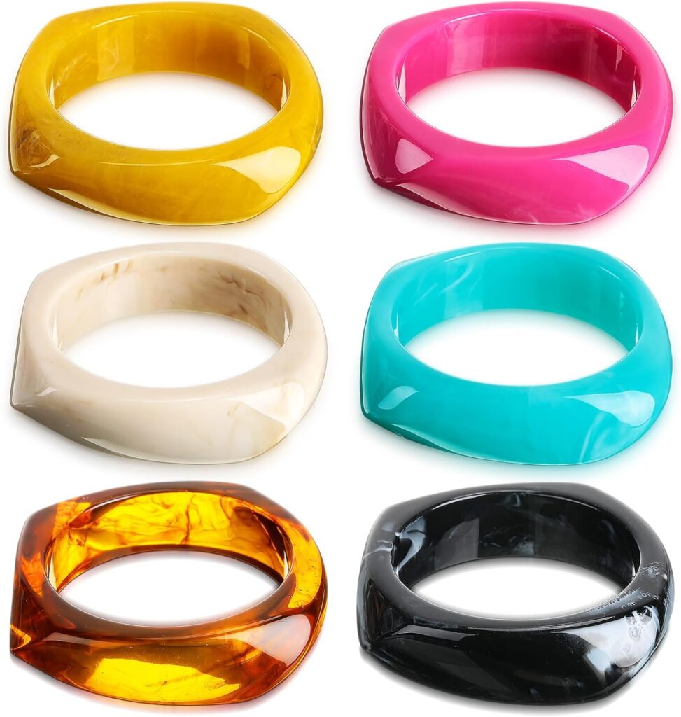 Landical Colorful Square Acrylic Resin Bangle Bracelet Wide Geometric Irregular Wristbands Women