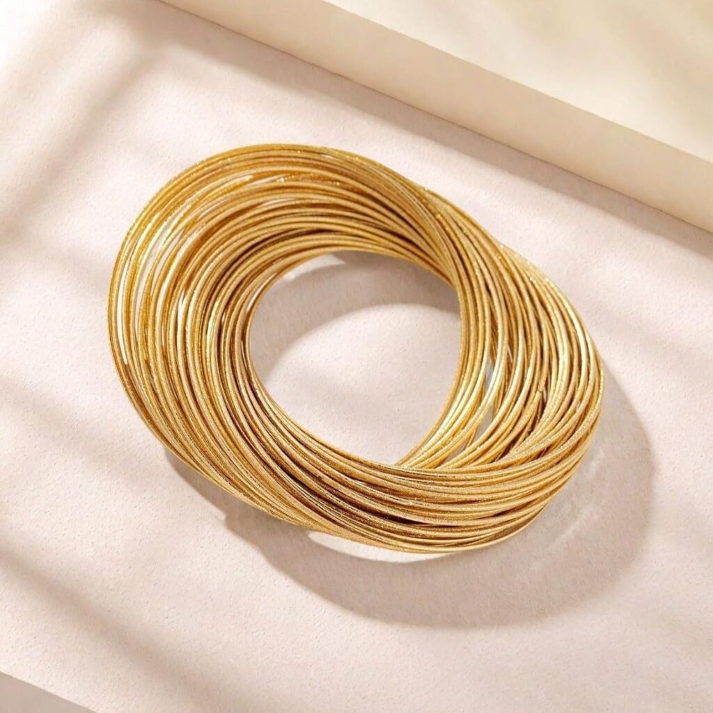 Multi Gold Bangle Bracelets for Women, Boho Indian Golden Chunky Stackable Set, Textured Smooth Layered Cable Jewelry Gifts for Wedding Birthday Party Multi Gold Bangle Bracelets for Women, Boho Indian Golden Chunky Stackable Set, Textured Smooth Layered Cable Jewelry Gifts for Wedding Birthday Party