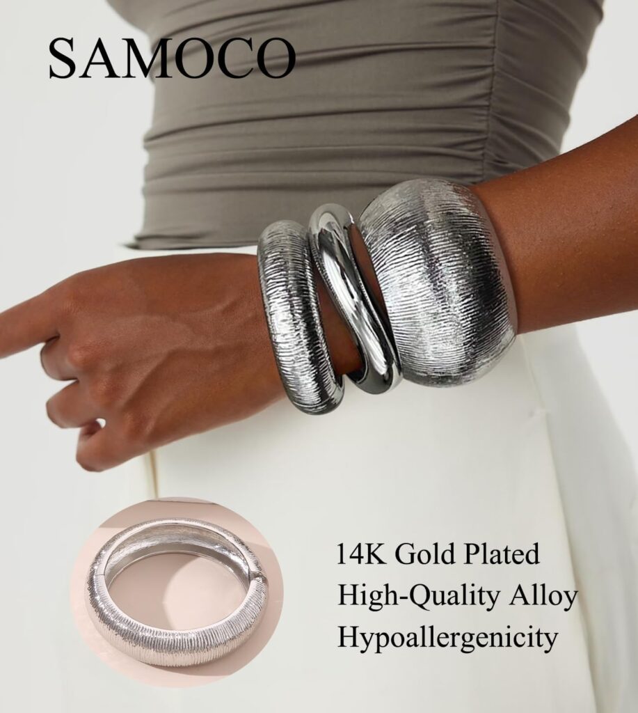 SAMOCO 3Pcs Chunky Gold Bangle Bracelets for Women Trendy Wide Wrist Cuff Bracelets Stack Statement Bangle Fashion Gifts SAMOCO 3Pcs Chunky Gold Bangle Bracelets for Women Trendy Wide Wrist Cuff Bracelets Stack Statement Bangle Fashion Gifts