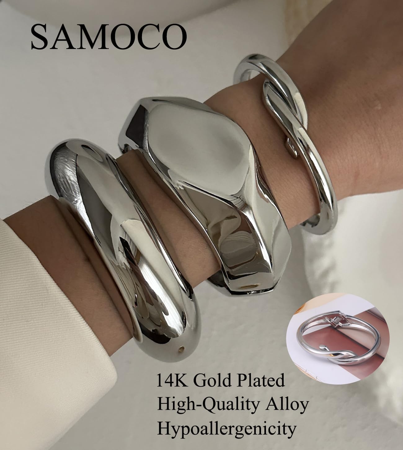 SAMOCO 3Pcs Chunky Gold Bangle Bracelets review