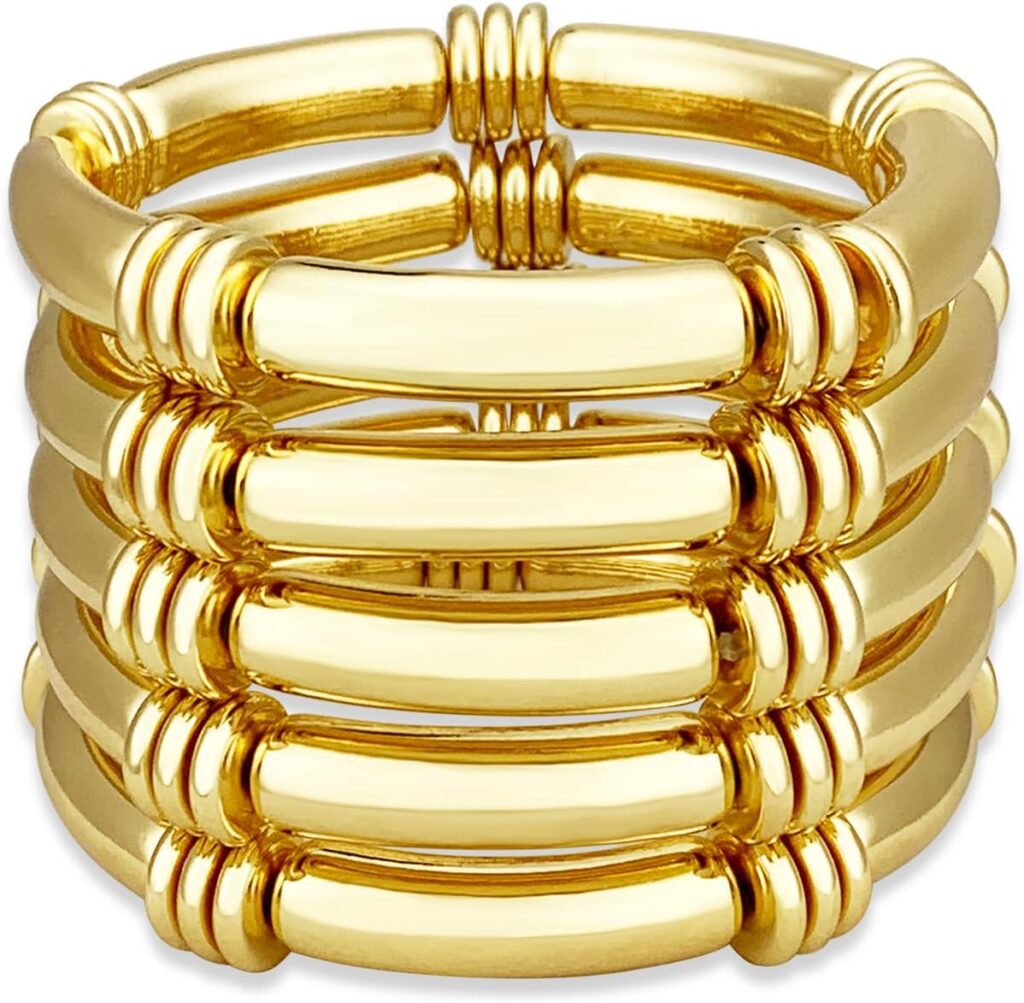 YBMYCM 5PCS Gold Chunky Bangles Bracelets for Women Plated Stackable Layered Curved Bamboo Tube Stretch Bracelets Bangle Gift Jewelry YBMYCM 5PCS Gold Chunky Bangles Bracelets for Women Plated Stackable Layered Curved Bamboo Tube Stretch Bracelets Bangle Gift Jewelry