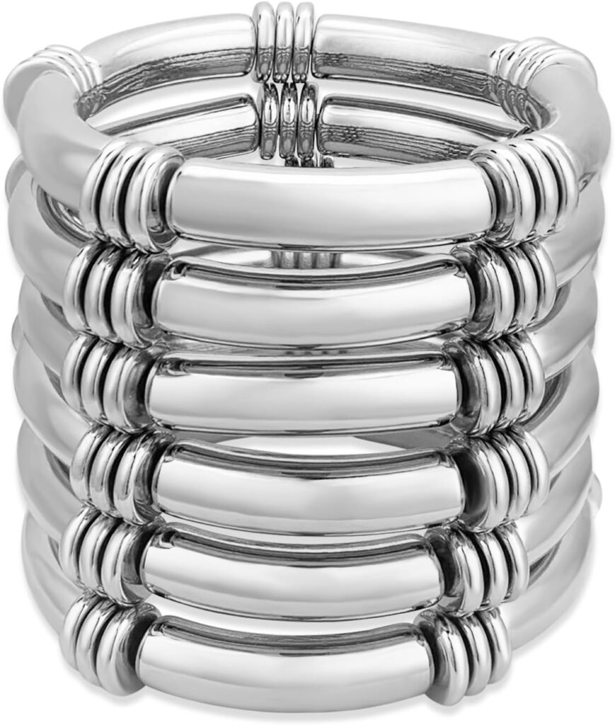 YBMYCM 5PCS Gold Chunky Bangles Bracelets for Women Plated Stackable Layered Curved Bamboo Tube Stretch Bracelets Bangle Gift Jewelry YBMYCM 5PCS Gold Chunky Bangles Bracelets for Women Plated Stackable Layered Curved Bamboo Tube Stretch Bracelets Bangle Gift Jewelry