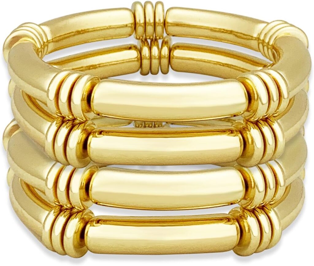 YBMYCM 5PCS Gold Chunky Bangles Bracelets for Women Plated Stackable Layered Curved Bamboo Tube Stretch Bracelets Bangle Gift Jewelry YBMYCM 5PCS Gold Chunky Bangles Bracelets for Women Plated Stackable Layered Curved Bamboo Tube Stretch Bracelets Bangle Gift Jewelry