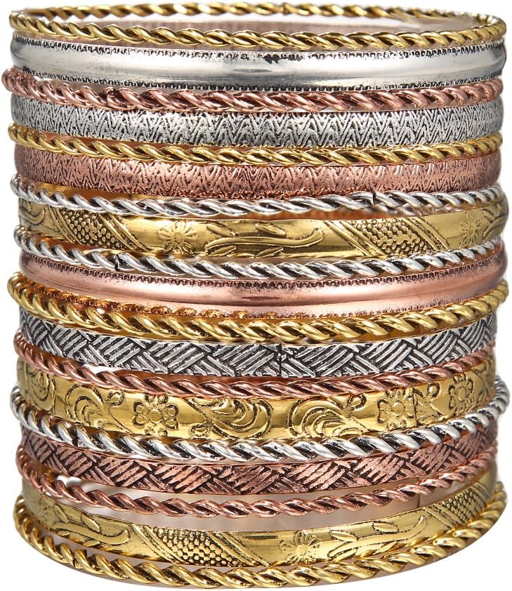 16Pcs Gold Bangle Bracelets for Women - Multi Layer Stackable Textured Bracelets Boho Jewelrys Set.