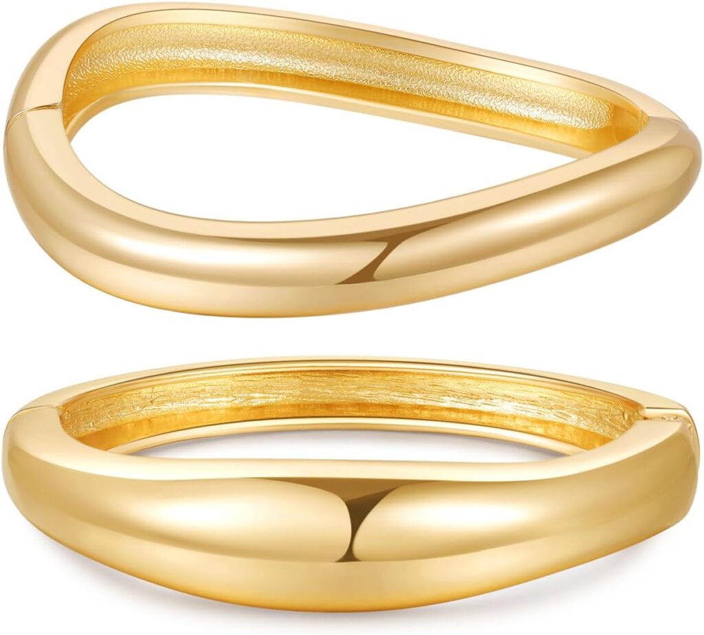 2pcs Gold Bangle Bracelets for Women, Trendy Hinged Cuff Open Wide Chunky Gold Bracelet Stack Arm Cuff Jewelry for Women 2pcs Gold Bangle Bracelets for Women, Trendy Hinged Cuff Open Wide Chunky Gold Bracelet Stack Arm Cuff Jewelry for Women