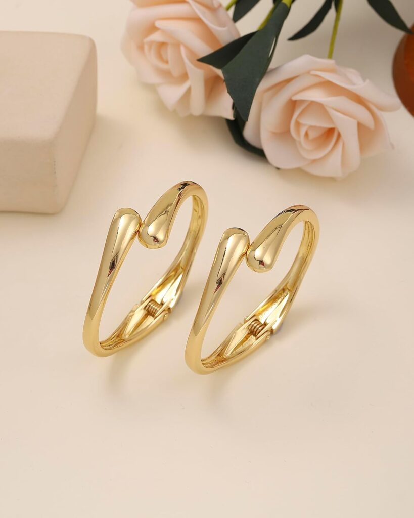 2pcs Gold Bangle Bracelets for Women, Trendy Hinged Cuff Open Wide Chunky Gold Bracelet Stack Arm Cuff Jewelry for Women 2pcs Gold Bangle Bracelets for Women, Trendy Hinged Cuff Open Wide Chunky Gold Bracelet Stack Arm Cuff Jewelry for Women